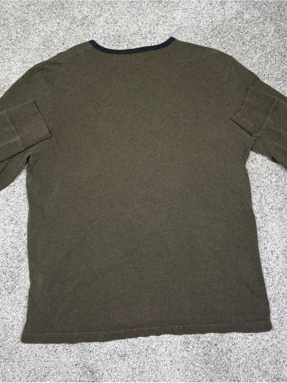 Vintage J. Crew Olive V-Neck Sweater with Navy trim Large